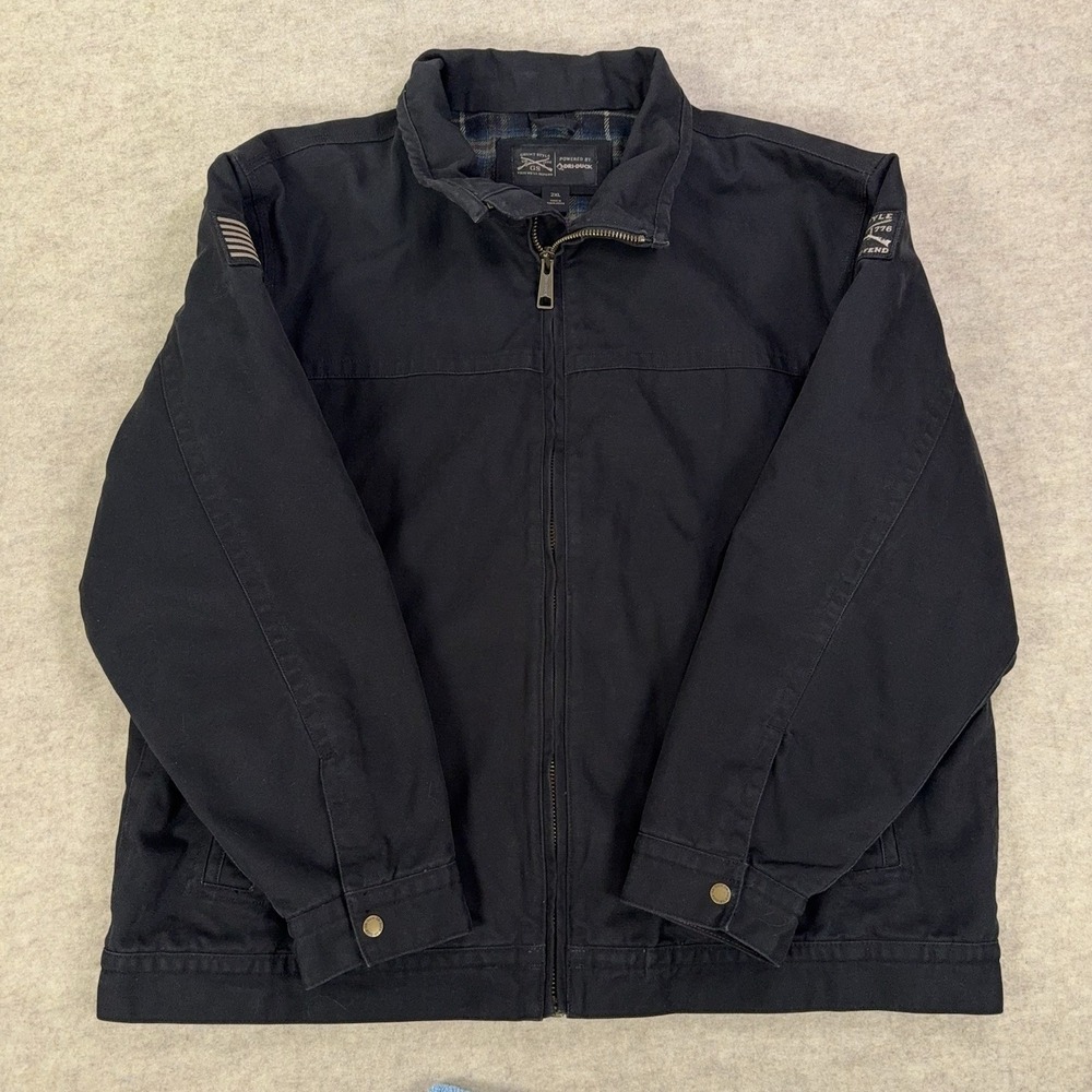 Grunt Style Dri-Duck Canvas Full Zip Jacket Mens 2XL Black Flannel Lined Patch